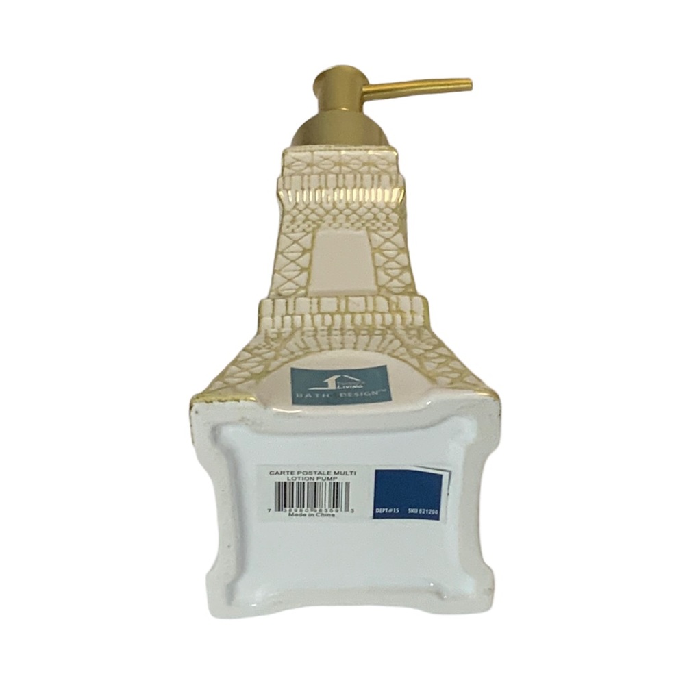 Eiffel Tower Soap Lotion Dispenser Pump Ceramic Satin Gold White - Picture 5 of 15